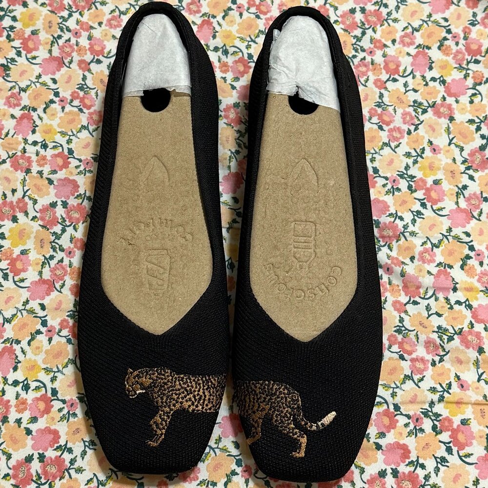 VIVAIA square-toe "Margot" flats with embroidered leopard